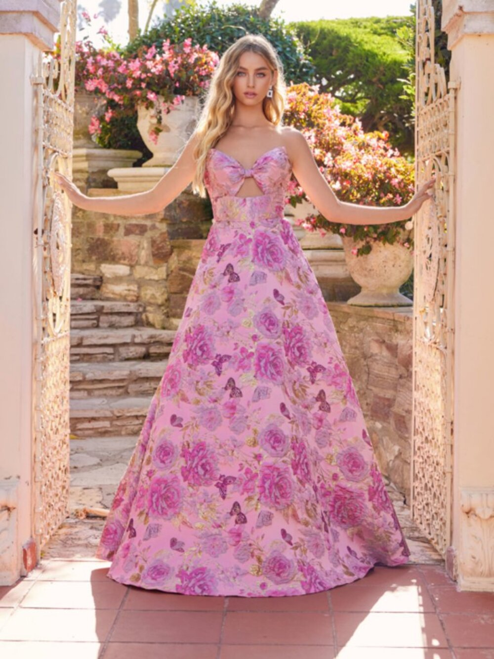 NEW PINK_FLORAL Prom Gown Floor Length Formal Elegant Stunning JT2735H